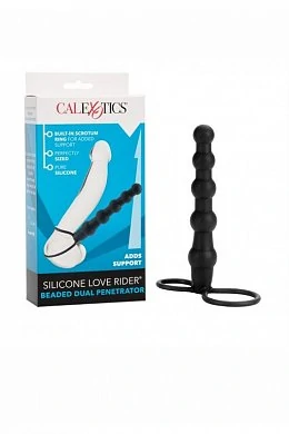 Страпон на пенис Silicone Love Rider Beaded Dual Penetrator черный 14,5 см