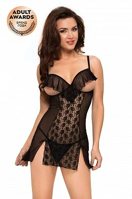 Ночная сорочка и трусы черные M/L — купить в секс-шопе LoveDoctor