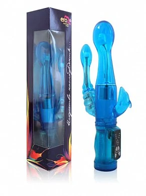 Вибратор многофункциональный с ротацией анально - вагинальный. Цвет: голубой. Размер: длина 18 см.