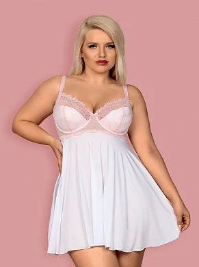 Бебидолл с кружевной вставкой на груди и трусики-стринги белого цвета Girlly (Obsessive)