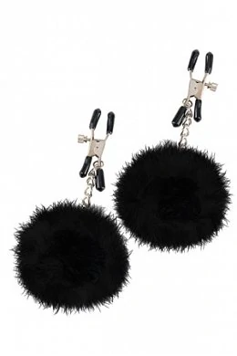 Зажимы на соски Pom Pom Nipple Clamps с пухом черные — фото 3