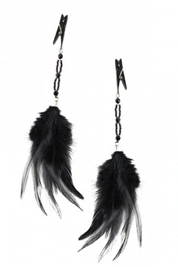 Зажимы для сосков Fancy Feather Clamps с перьями черные — фото 2