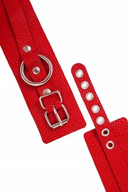 Оковы мягкие BDSM с люверсами натуральная кожа красные — фото 6