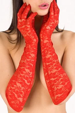 Перчатки длинные с узором /красные/ — купить в секс-шопе LoveDoctor