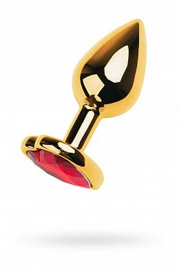 Анальная втулка с кристаллом Medium Gold красный 8 см — купить в секс-шопе LoveDoctor