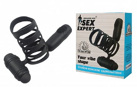 Насадка на пенис с вибрацией SEX Expert черная 7,4 см — купить в секс-шопе LoveDoctor