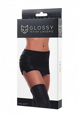Мини-юбка Glossy Luciana из материала Wetlook черная L — фото 3