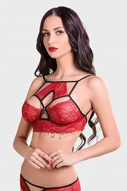 Бралетт кружевной удлиненный Erolanta Lingerie Collection кармин-черный (50-52) — купить в секс-шопе LoveDoctor