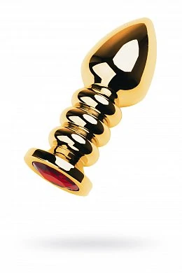 Анальная Пробка Butt Plug Gold ребристая рубин 10 см — купить в секс-шопе LoveDoctor