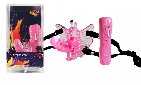 Массажер выполнен в виде бабочки с виброяйцом в теле , с анатомичной формы фалосом.