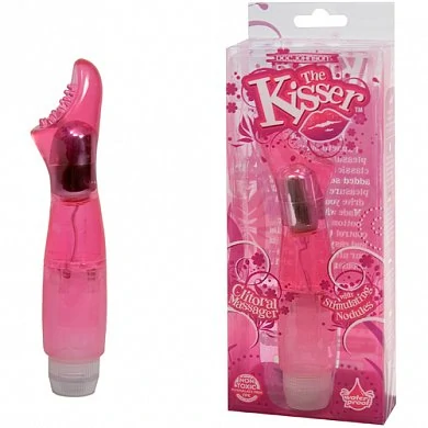 Вибромассажер нежно розового цвета со специальной щеточкой для стимуляции клитора. 