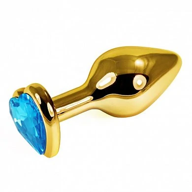 Анальная втулка с кристаллом сердце Small Gold голубой 7,5 см — купить в секс-шопе LoveDoctor