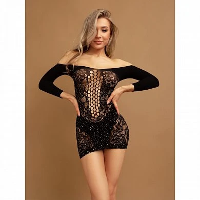 Платье с длинным рукавом и стразами Le Frivole черный S/XXL — купить в секс-шопе LoveDoctor
