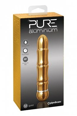 Вибромассажер PURE ALUMINIUM - GOLD MEDIUM рельефный золотистый — купить в секс-шопе LoveDoctor