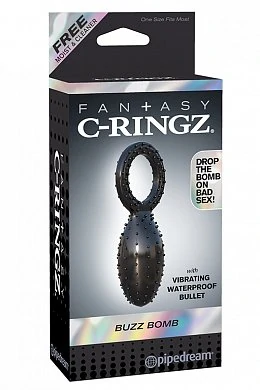 Эрекционное кольцо с вибрацией черное Buzz Bomb — купить в секс-шопе LoveDoctor