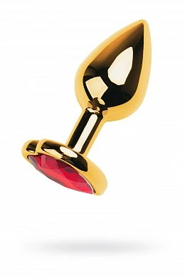 Анальная втулка с кристаллом сердце Small Gold рубин 7 см — купить в секс-шопе LoveDoctor