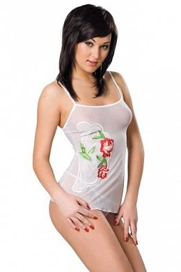 Комбинация с вышивкой и стринги белые S/L — купить в секс-шопе LoveDoctor