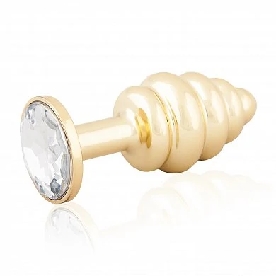 Анальная Пробка Butt Plug Gold с позолотой ребристая бриллиант 7,5 см — купить в секс-шопе LoveDoctor