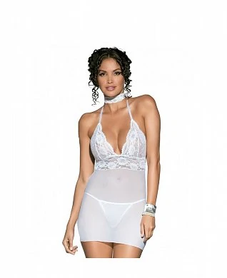 Комбинация и стринги Magnolie chemise Obsessive белая S/M — купить в секс-шопе LoveDoctor