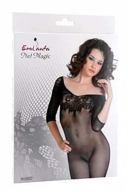 Костюм-сетка цветочным рисунком и рукавами 3/4 черный S/L — фото 4