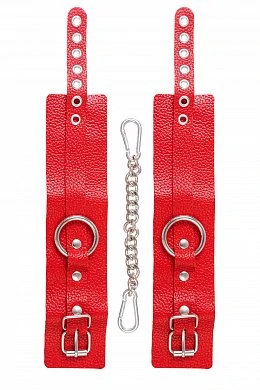 Оковы мягкие BDSM с люверсами натуральная кожа красные — фото 4