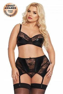 Комплект SoftLine Joana: бюстгальтер, пояс с пажами,стринги чёрный XXL — купить в секс-шопе LoveDoctor