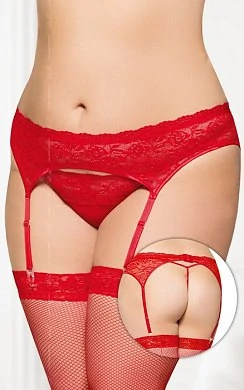 Пояс для чулок и стринги кружевные красные XXXL — фото 2