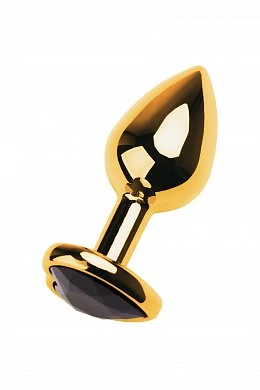 Анальная втулка с кристаллом сердце Large Gold черный 9,5 см — фото 2