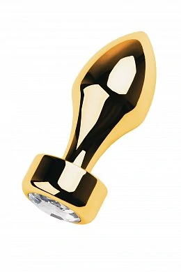 Анальная втулка с кристаллом Gold Butt Plug диамант 9,5 см — фото 2