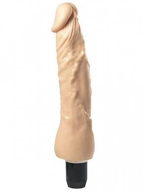 Водонепроницаемый и хорошо гнущийся, мощный натурального вида вибратор длинной 21,6 см,