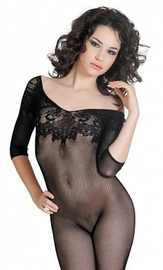Костюм-сетка цветочным рисунком и рукавами 3/4 черный S/L — фото 2