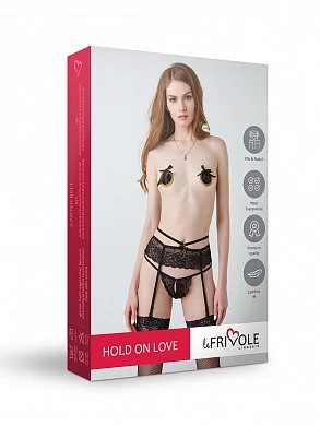Оригинальный пояс для чулок из черного кружева с реглятором (Hold on love) — фото 2