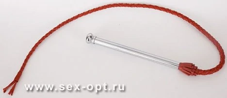 Плетка с ник.ручкой плетеная хром/крас — купить в секс-шопе LoveDoctor