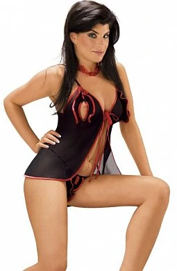 Комбинация и стринги черные с красным S/M — купить в секс-шопе LoveDoctor