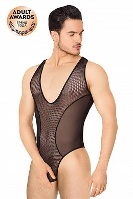 Боди из сетки мужское SoftLine Collection чёрное XL