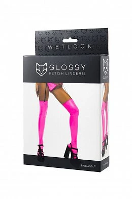 Чулки Glossy Tessa из материала Wetlook розовые XL — фото 4
