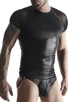 Футболка мужская wetlook черная со вставками сетки на плечах (RFP collection) — купить в секс-шопе LoveDoctor