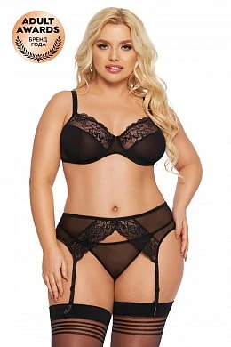 Комплект Marella: бюстгальтер, стринги и пояс для чулок черный XL