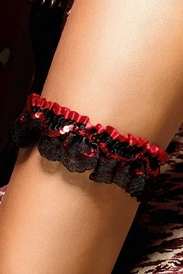 Подвязка кружевная с красной сатиновой кромкой и пайетками Accessoires BL1205 — купить в секс-шопе LoveDoctor
