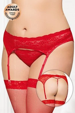 Пояс для чулок и стринги кружевные красные XXL — купить в секс-шопе LoveDoctor