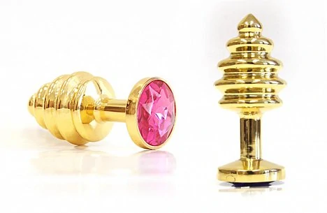 Анальная Пробка Butt Plug Gold с позолотой ребристая розовая 7,5 см — купить в секс-шопе LoveDoctor