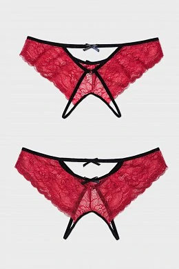 Эротические трусики Erolanta Lingerie Collection кружевные кармин-черные (50-52) — фото 3