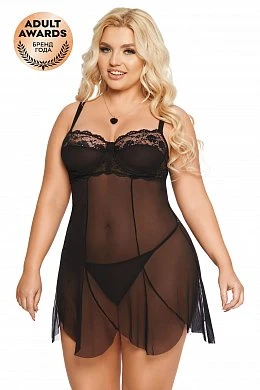 Ночная сорочка и стринги SoftLine Collection Carla, черный, XL — купить в секс-шопе LoveDoctor