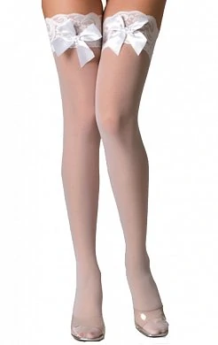 Чулки белые с бантом на силиконовой полоске.