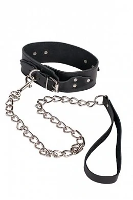 Ошейник Leather Collar кожаный с металлической цепью — купить в секс-шопе LoveDoctor
