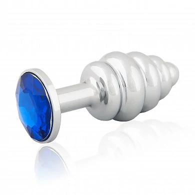 Анальная Пробка Butt Plug Silver ребристая светло синяя 7,5 см — купить в секс-шопе LoveDoctor