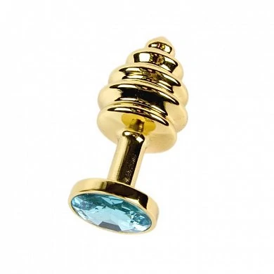 Анальная Пробка Butt Plug Gold с позолотой ребристая голубой 7,5 см — купить в секс-шопе LoveDoctor