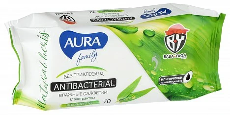 Салфетки антибактериальные AURA влажные 70 шт — купить в секс-шопе LoveDoctor