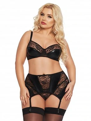 Комплект SoftLine Joana: бюстгальтер, пояс с пажами,стринги чёрный XXL — фото 2