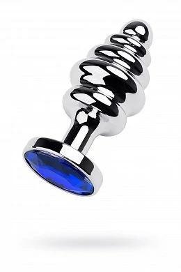 Анальная пробка Butt Plug Silver ребристая синяя 8 см — купить в секс-шопе LoveDoctor